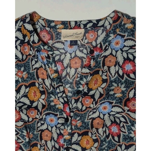 Universal Thread Dress M Floral Print Button Front Dress Cotton Blend Multicolor - Picture 4 of 6